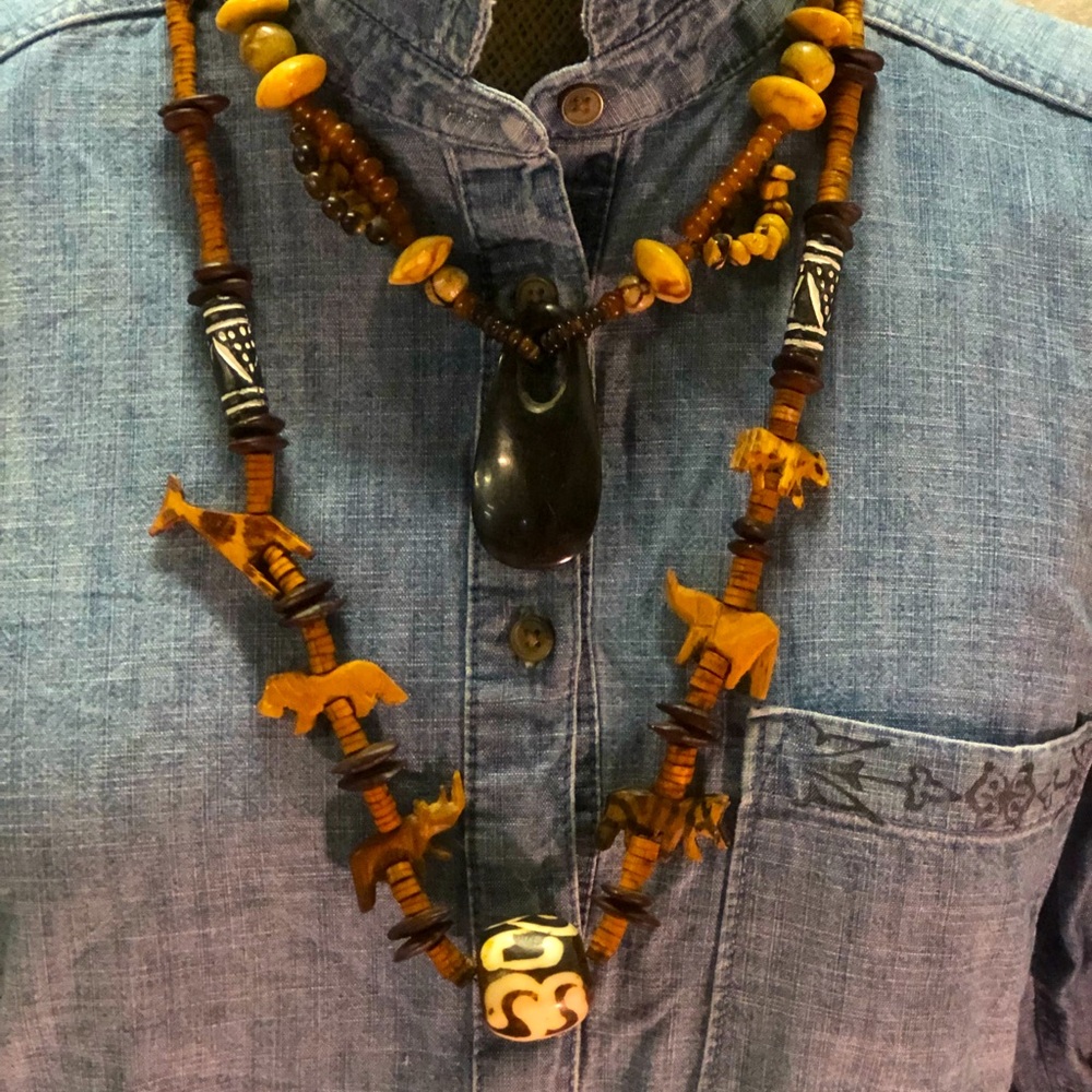 Two Vintage Safari Tribal Necklaces
